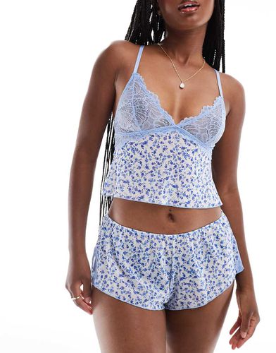 Ensemble de pyjama avec caraco en tulle et dentelle à petites fleurs - Asos Design - Modalova