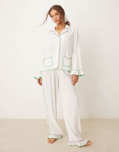 Ensemble de pyjama avec pantalon et chemise à bordure ric-rac - Asos Design - Modalova