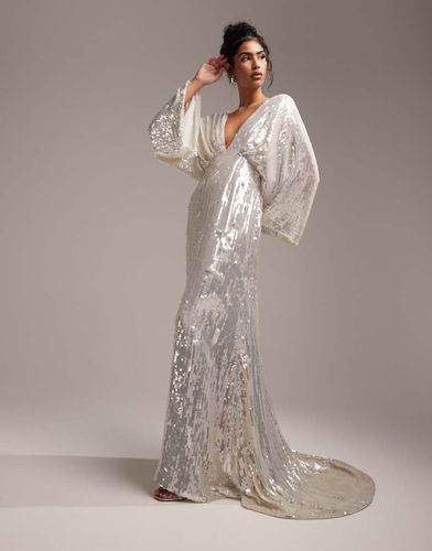 Harriet - Robe de mariée à sequins avec manches kimono et décolleté plongeant - Ivoire - Asos Design - Modalova