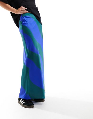 Jupe longue satinée coupée en biais à imprimé graphique - Bleu/vert - Asos Design - Modalova