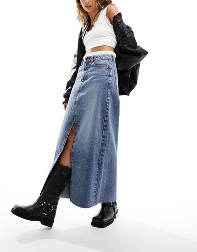 Jupe longue trapèze en jean - délavé moyen - Asos Design - Modalova