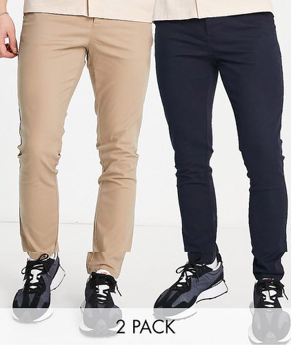 Lot de 2 pantalons chino super ajustés - Bleu marine et taupe Économie - Asos Design - Modalova
