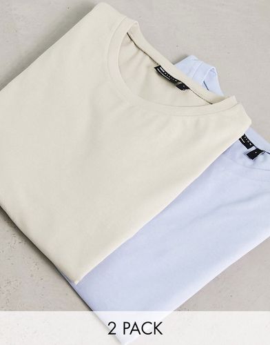 Lot de 2 t-shirts à manches retroussées - Beige et bleu - Asos Design - Modalova