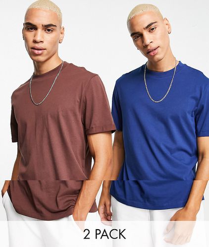 Lot de 2 t-shirts à manches retroussées - Marron et bleu - Asos Design - Modalova
