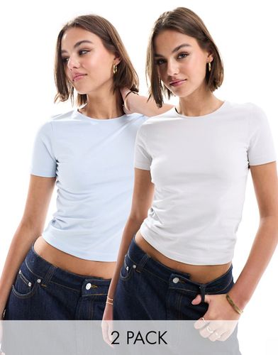 Lot de 2 t-shirts crop top ajustés - Gris et bleu - Asos Design - Modalova
