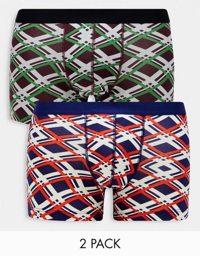 Lot de 2 boxers en jersey à carreaux déformés - Vert - Asos Design - Modalova