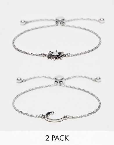 Lot de 2 bracelets à breloques lune et soleil - Argent poli - Asos Design - Modalova