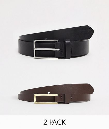 Lot de 2 ceintures élégantes en similicuir avec boucles dorée et argentée - Noir/marron - Asos Design - Modalova