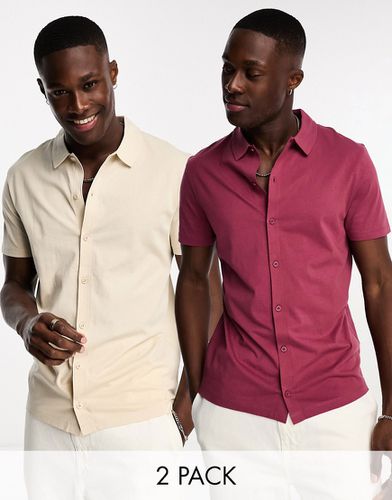 Lot de 2 chemises en jersey - Écru et bordeaux - Asos Design - Modalova