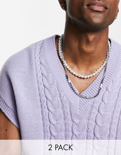 Lot de 2 colliers avec chaînes de tennis superposés à cristaux et perles fantaisie - Asos Design - Modalova