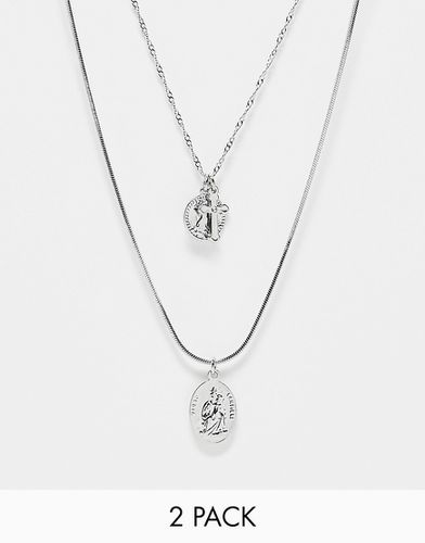 Lot de 2 colliers avec pendentifs croix et Saint-Christophe - Asos Design - Modalova