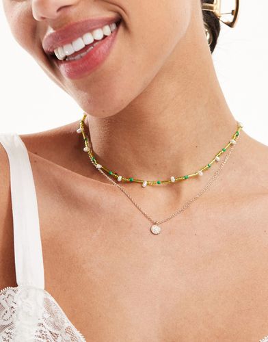 Lot de 2 colliers avec perles vertes et pendentif rond - Asos Design - Modalova