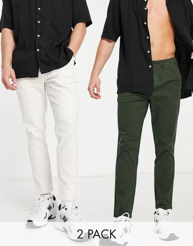 Lot de 2 pantalons chino coupe cigarette - Blanc cassé et kaki - Économie - Asos Design - Modalova