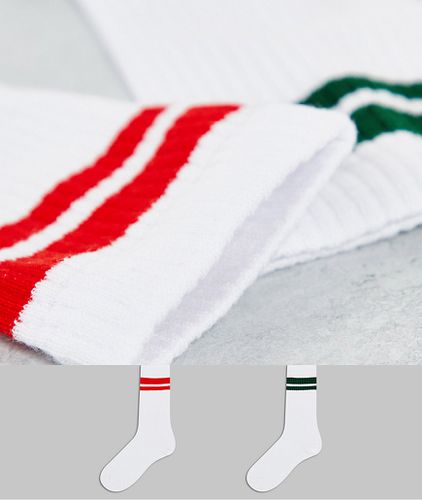 Lot de 2 paires de chaussettes côtelées longueur mollet à rayures - Vert et rouge - Asos Design - Modalova