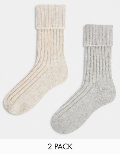 Lot de 2 paires de chaussettes confort hauteur mollet en laine mélangée - Neutre - Asos Design - Modalova