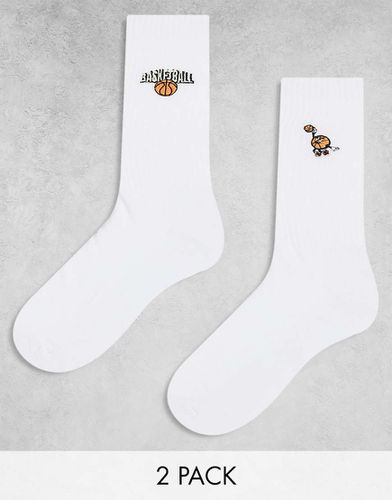 Lot de 2 paires de chaussettes à broderie basketball - Asos Design - Modalova