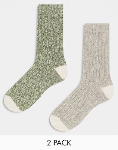 Lot de 2 paires de chaussettes effet torsadé - Vert/écru - Asos Design - Modalova