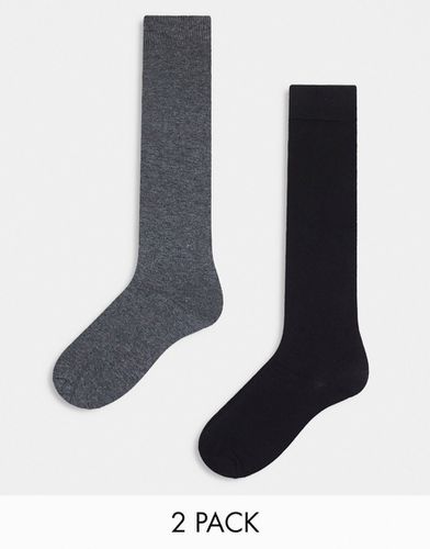 Lot de 2 paires de chaussettes montantes - Noir et gris - Asos Design - Modalova