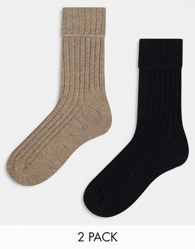 Lot de 2 paires de chaussettes montantes en laine mélangée - Marron et noir - Asos Design - Modalova