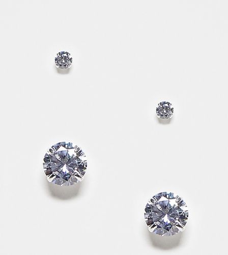 Lot de 2 paires de boucles d'oreilles en argent massif à cristaux - Argent - Asos Design - Modalova