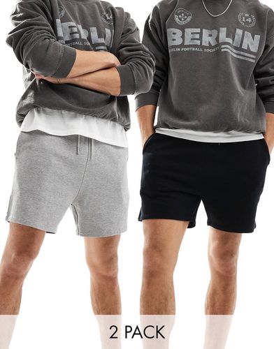 Lot de 2 shorts courts coupe ajustée - Noir et gris chiné - Asos Design - Modalova