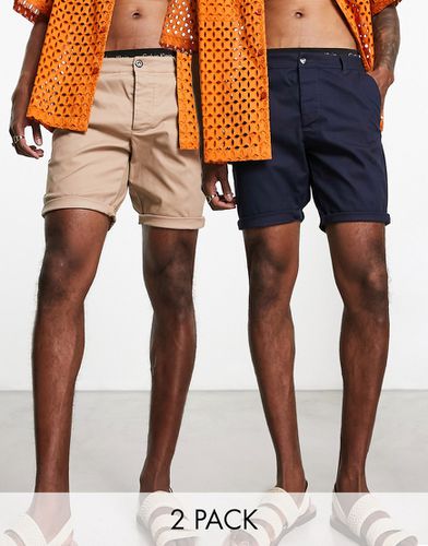 Lot de 2 shorts chino skinny mi-longs - Taupe/bleu marine - Économie - Asos Design - Modalova