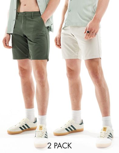 Lot de 2 shorts chino slim coupe classique extensibles - Kaki et taupe - Asos Design - Modalova