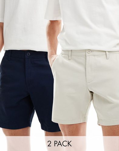 Lot de 2 shorts chino slim mi-longs extensibles - Bleu marine et taupe - Asos Design - Modalova