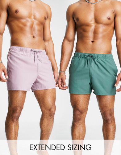 Lot de 2 shorts de bain courts - Vert foncé/violet - Asos Design - Modalova