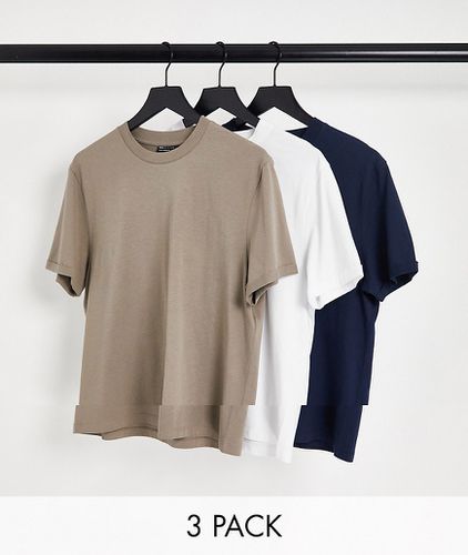 Lot de 3 t-shirts à manches retroussées - Beige, blanc et noir - Asos Design - Modalova