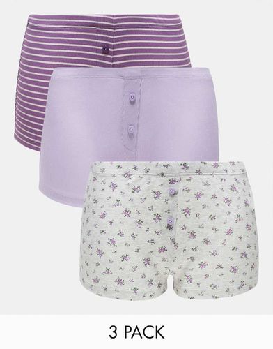 Lot de 3 boxers côtelés - Imprimé à petites fleurs, violet à rayures et lilas - Asos Design - Modalova