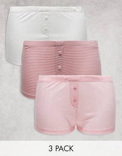 Lot de 3 boxers à coutures contrastantes - Rose à rayures, rose en maille pointelle et blanc - Asos Design - Modalova