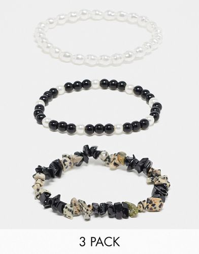 Lot de 3 bracelets de perles fantaisies et de petites pierres noires - Asos Design - Modalova