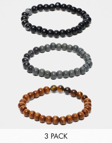 Lot de 3 bracelets de perles style festival - Noir, marron et gris - Asos Design - Modalova