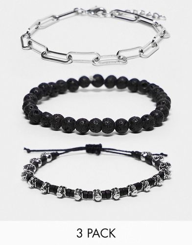 Lot de 3 bracelets style festival avec maillons et corde - Noir et - Asos Design - Modalova