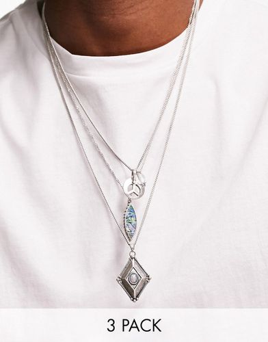 Lot de 3 colliers à superposer avec pendentifs signe de la paix et diamant - Asos Design - Modalova