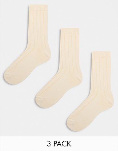 Lot de 3 paires de chaussettes côtelées - Écru - Asos Design - Modalova