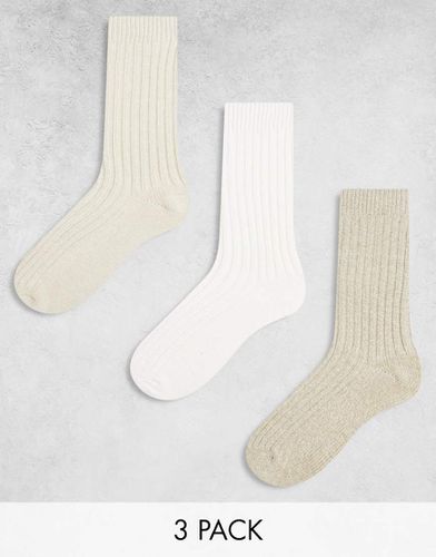 Lot de 3 paires de chaussettes côtelées - Neutre - Asos Design - Modalova