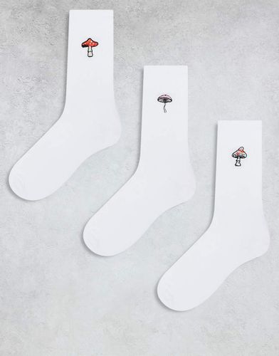 Lot de 3 paires de chaussettes à broderie champignon - Blanc - Asos Design - Modalova