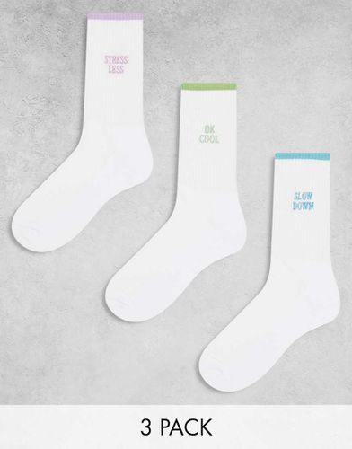 Lot de 3 paires de chaussettes à inscriptions et liseré contrastant - Asos Design - Modalova