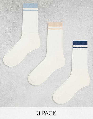 Lot de 3 paires de chaussettes à liseré coloré - Crème - Asos Design - Modalova