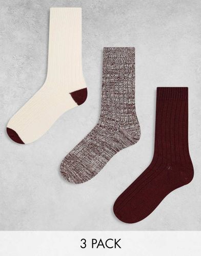 Lot de 3 paires de chaussettes effet torsadé - Bordeaux/écru - Asos Design - Modalova