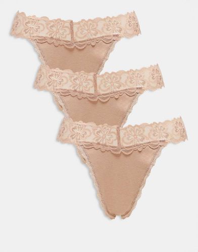 Lot de 3 strings en coton avec taille en dentelle - Neutre - Asos Design - Modalova