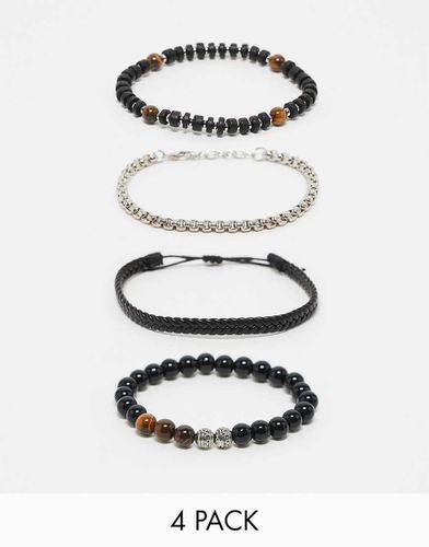 Lot de 4 bracelets en perles et chaîne - Asos Design - Modalova