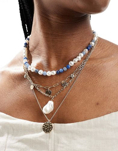 Lot de 4 colliers avec perles fantaisie et pierres bleues semi-précieuses - Asos Design - Modalova