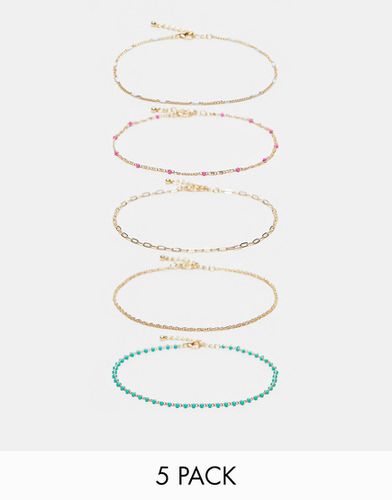 Lot de 5 bracelets de cheville ornés de perles variées - Asos Design - Modalova