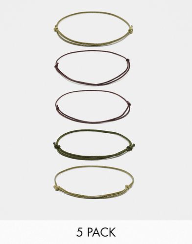 Lot de 5 bracelets en cordelette - Kaki et tons marrons - Asos Design - Modalova