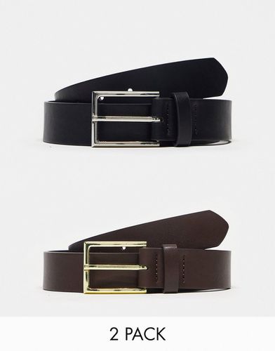 Lot de ceintures élégantes imitation cuir avec boucles dorée et argentée - Marron et noir - Asos Design - Modalova