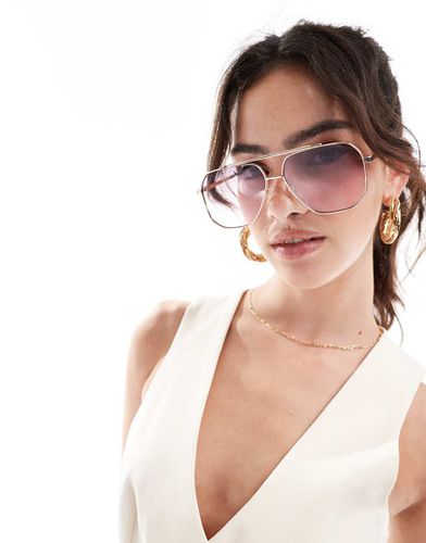 Lunettes de soleil aviateur style années 70 en métal avec verres dégradés roses - Asos Design - Modalova