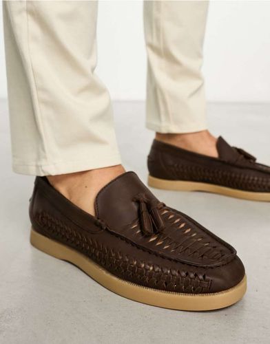 Mocassins en cuir avec détails tressés et semelle naturelle - foncé - Asos Design - Modalova